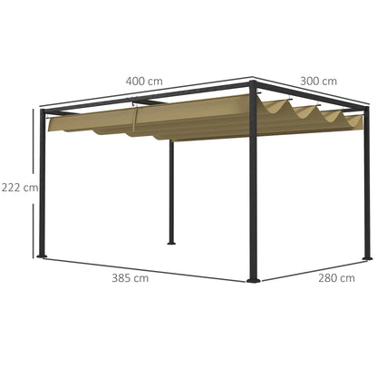 Pergola 4x3m Garden Pavilion, Steel Terrace Canopy, Garden Pavilion with Adjustable Roof, Freestanding, Sun Protection for Terrace and Garden, Khaki