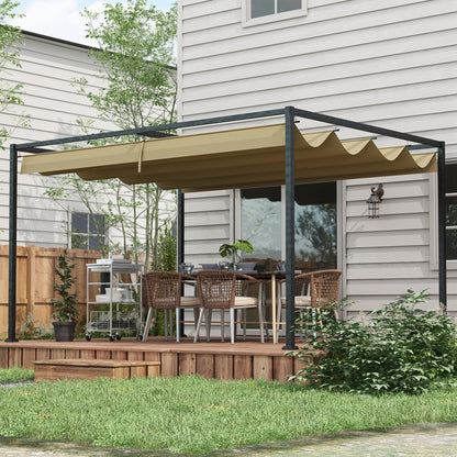 Pergola 4x3m Garden Pavilion, Steel Terrace Canopy, Garden Pavilion with Adjustable Roof, Freestanding, Sun Protection for Terrace and Garden, Khaki