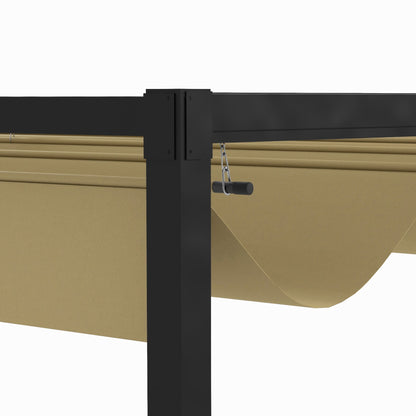 Pergola 4x3m Garden Pavilion, Steel Terrace Canopy, Garden Pavilion with Adjustable Roof, Freestanding, Sun Protection for Terrace and Garden, Khaki