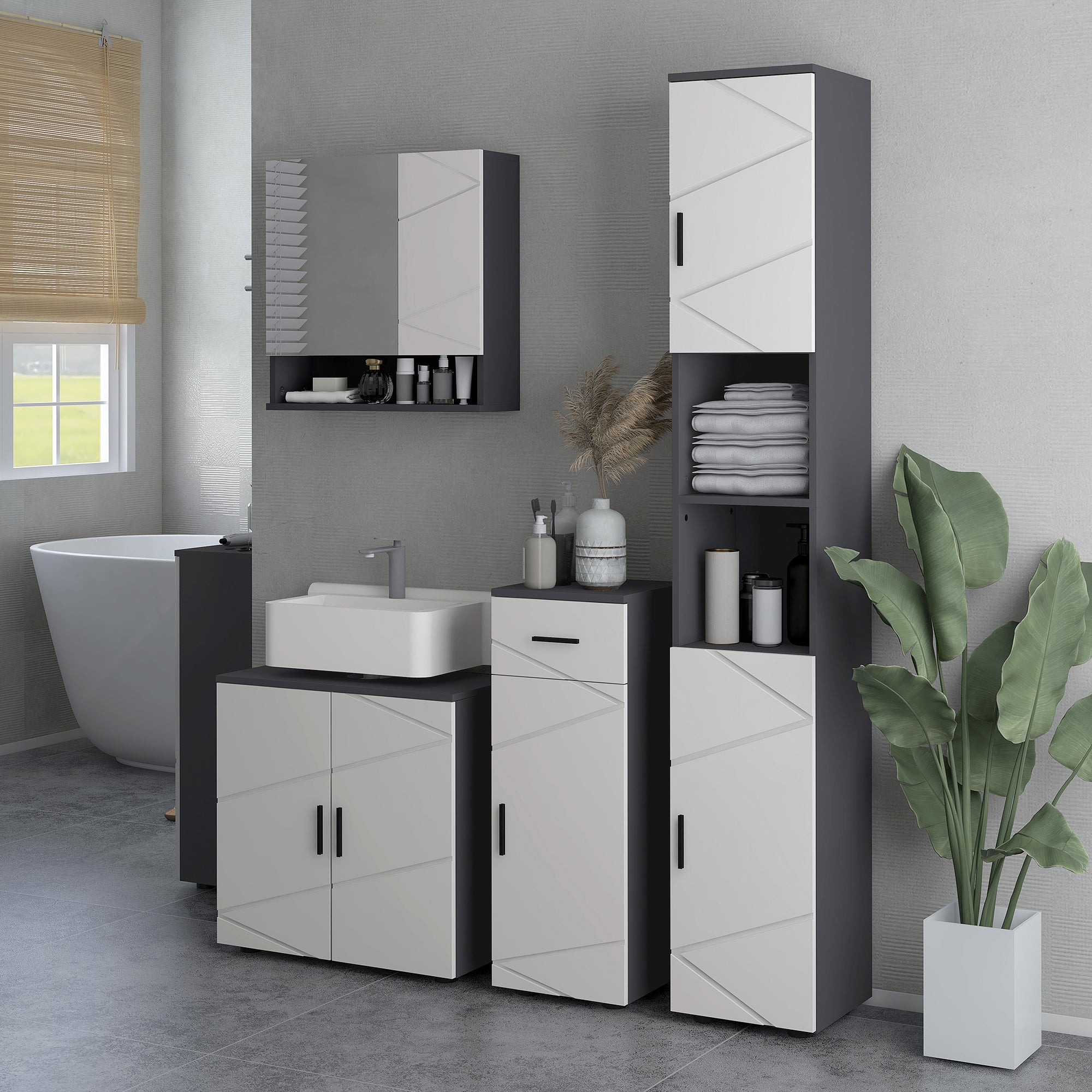 Under Sink Cabinet with Adjustable Shelf, Vanity Cabinet with Handle, Bathroom Cabinet with Tip-Over Protection, Gray, 60 x 30 x 60 cm