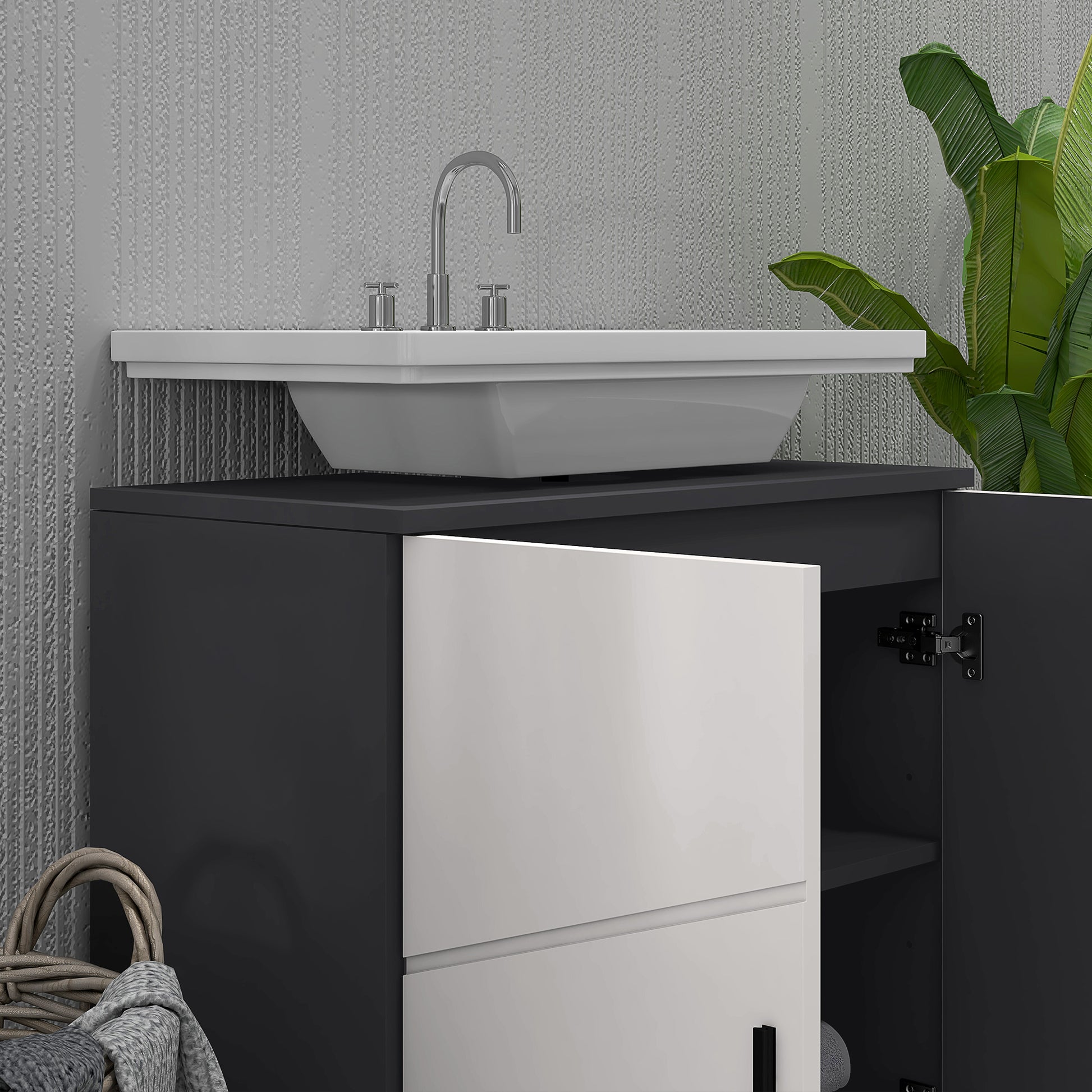 Under Sink Cabinet with Adjustable Shelf, Vanity Cabinet with Handle, Bathroom Cabinet with Tip-Over Protection, Gray, 60 x 30 x 60 cm
