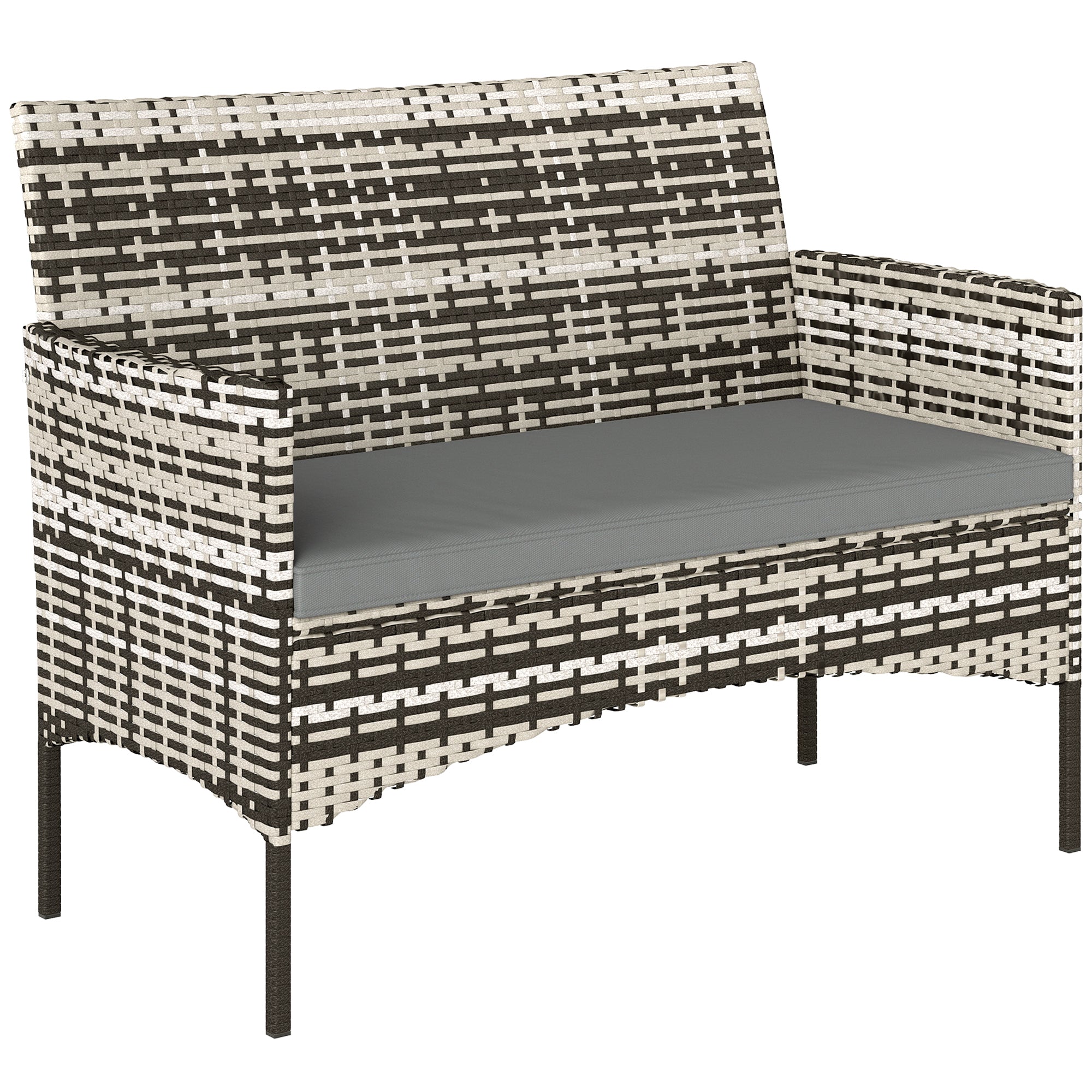 2-Seater Rattan Garden Sofa with Cushions — Weatherproof Outdoor Loveseat, Light Gray
