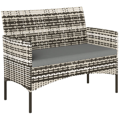 2-Seater Rattan Garden Sofa with Cushions — Weatherproof Outdoor Loveseat, Light Gray