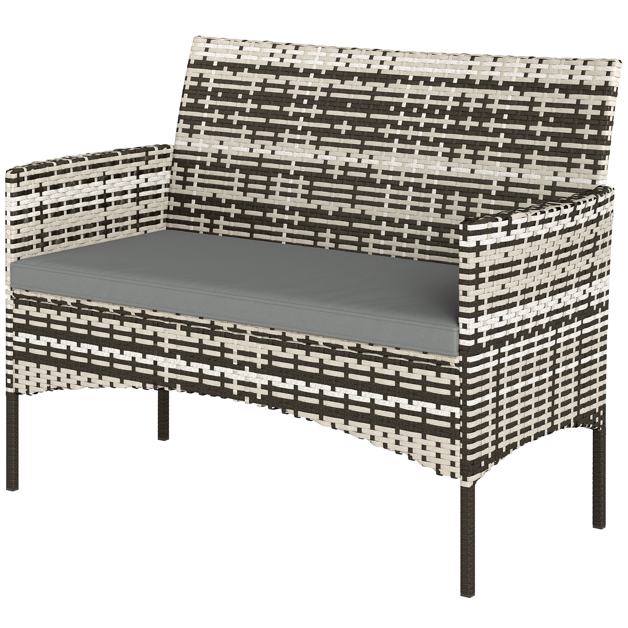 2-Seater Rattan Garden Sofa with Cushions — Weatherproof Outdoor Loveseat, Light Gray