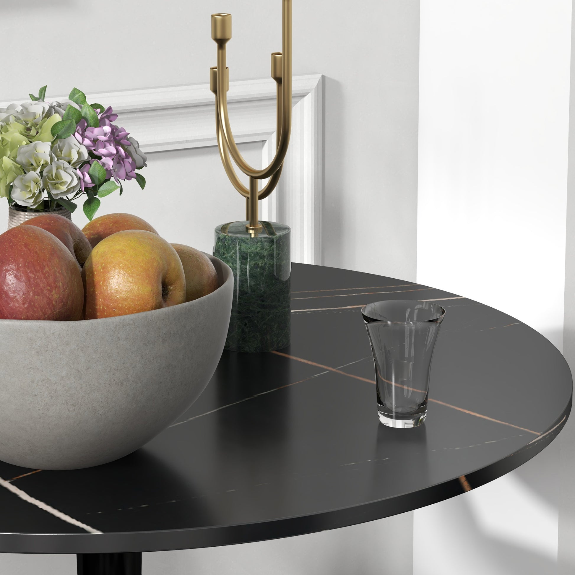 Dining Table, Round Kitchen Table, Modern Dining Table Coffee Table with Steel Frame, Bar Table for 2 Persons, Ø70 x 74 cm, Black