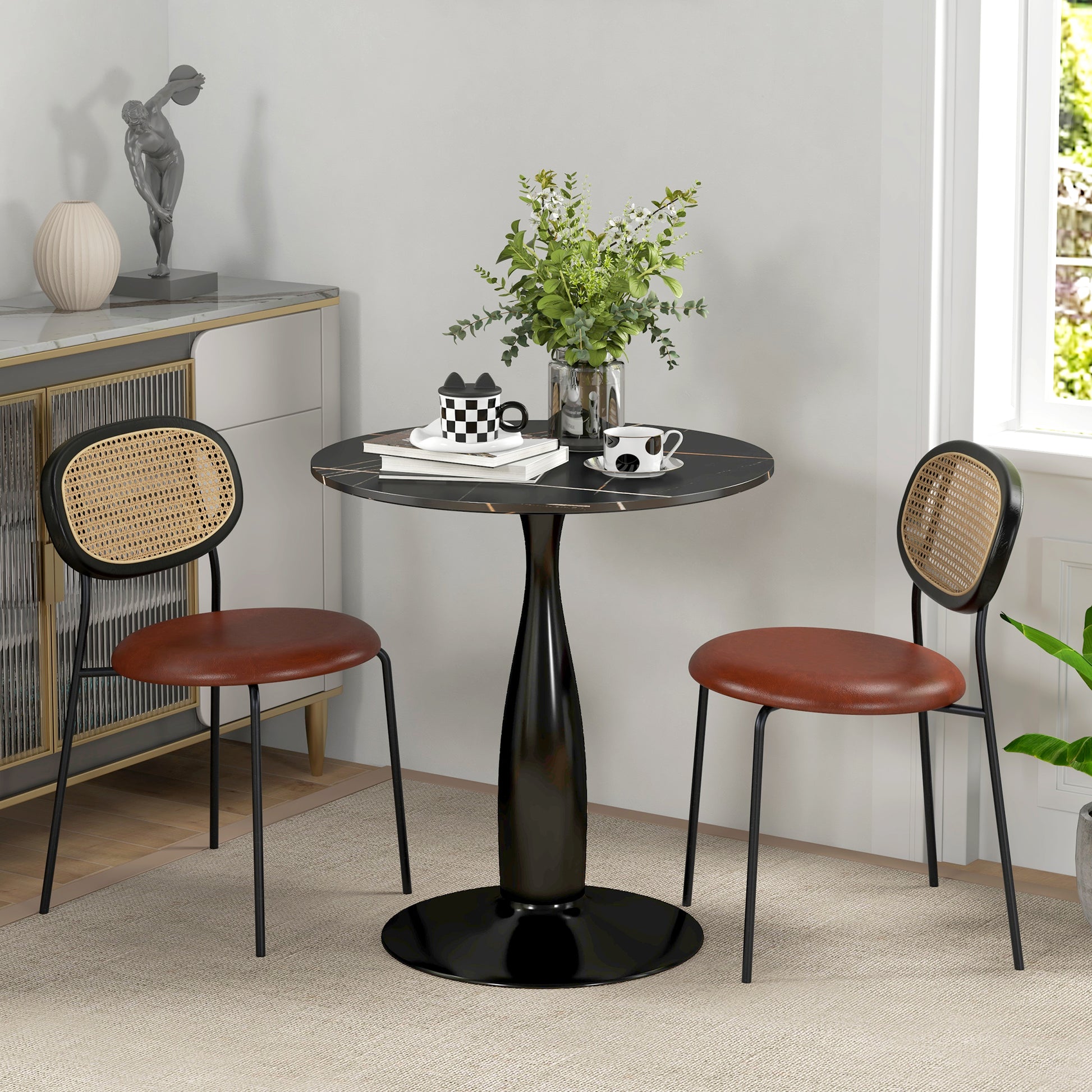 Dining Table, Round Kitchen Table, Modern Dining Table Coffee Table with Steel Frame, Bar Table for 2 Persons, Ø70 x 74 cm, Black