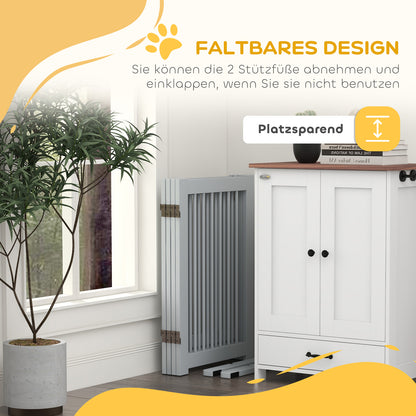 Freestanding Dog Safety Gate with Feet 204 x 75 cm Wood Dog Gate Stair Gate Door Gate for Stairs, Doors, Kitchen, Hallway, 4 Panels, Light Gray