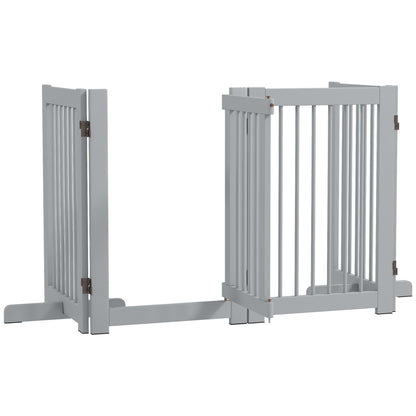 Freestanding Dog Safety Gate with Feet 204 x 75 cm Wood Dog Gate Stair Gate Door Gate for Stairs, Doors, Kitchen, Hallway, 4 Panels, Light Gray