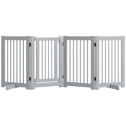 Freestanding Dog Safety Gate with Feet 204 x 75 cm Wood Dog Gate Stair Gate Door Gate for Stairs, Doors, Kitchen, Hallway, 4 Panels, Light Gray