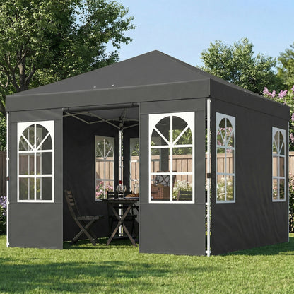 10' x 10' Waterproof Pop-Up Canopy — Foldable Garden Party Tent, Winter-Resistant, Quick-Button Setup, UV50+, Includes Sidewalls & Stability Kit