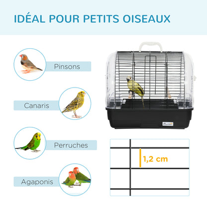 Steel Wire Bird Cage with Perches, Removable Tray, and Handle, 42 x 32 x 37 cm, Black