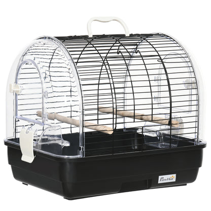 Steel Wire Bird Cage with Perches, Removable Tray, and Handle, 42 x 32 x 37 cm, Black