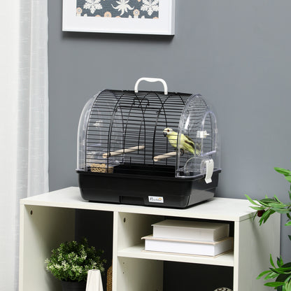 Steel Wire Bird Cage with Perches, Removable Tray, and Handle, 42 x 32 x 37 cm, Black