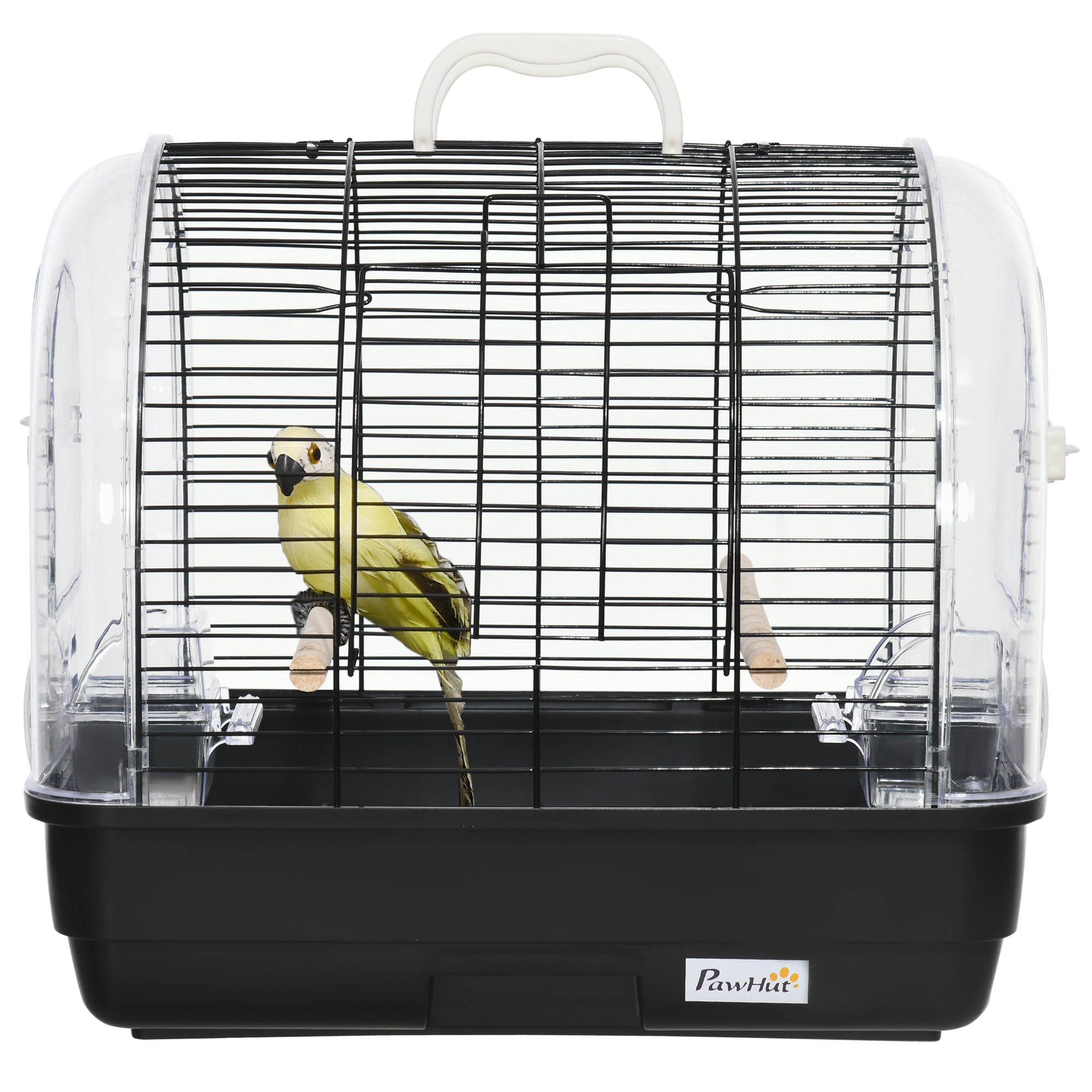 Steel Wire Bird Cage with Perches, Removable Tray, and Handle, 42 x 32 x 37 cm, Black