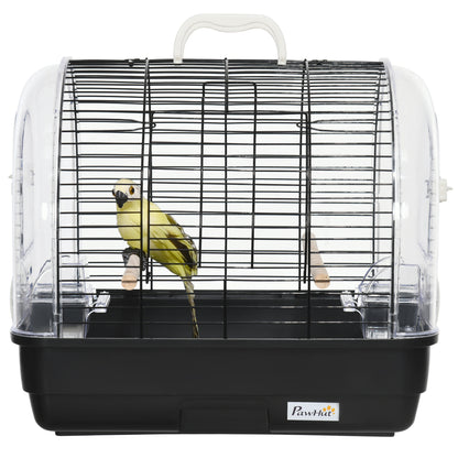 Steel Wire Bird Cage with Perches, Removable Tray, and Handle, 42 x 32 x 37 cm, Black