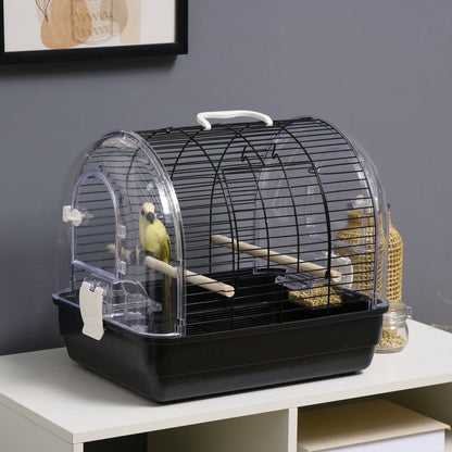 Steel Wire Bird Cage with Perches, Removable Tray, and Handle, 42 x 32 x 37 cm, Black