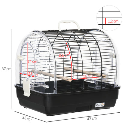 Steel Wire Bird Cage with Perches, Removable Tray, and Handle, 42 x 32 x 37 cm, Black