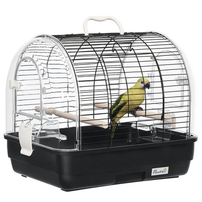 Steel Wire Bird Cage with Perches, Removable Tray, and Handle, 42 x 32 x 37 cm, Black