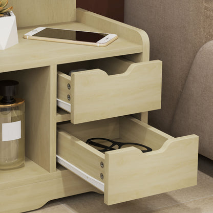 Nightstand, Side Table with 2 Drawers, Open Compartment, Bedside Table, Bedside Cabinet for Bedroom, Living Room, Natural Wood, 40 x 30 x 60 cm