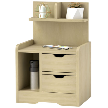 Nightstand, Side Table with 2 Drawers, Open Compartment, Bedside Table, Bedside Cabinet for Bedroom, Living Room, Natural Wood, 40 x 30 x 60 cm