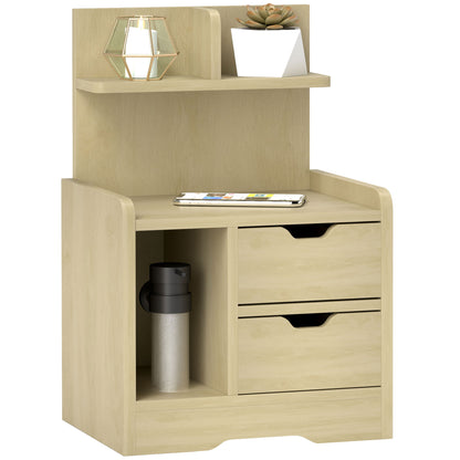 Nightstand, Side Table with 2 Drawers, Open Compartment, Bedside Table, Bedside Cabinet for Bedroom, Living Room, Natural Wood, 40 x 30 x 60 cm