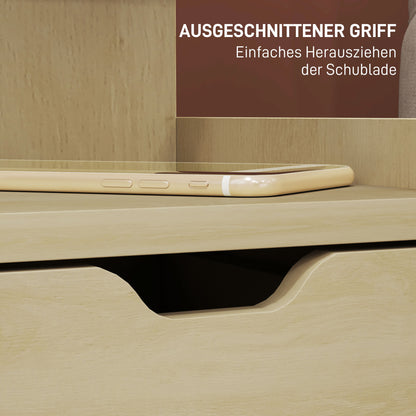 Nightstand, Side Table with 2 Drawers, Open Compartment, Bedside Table, Bedside Cabinet for Bedroom, Living Room, Natural Wood, 40 x 30 x 60 cm