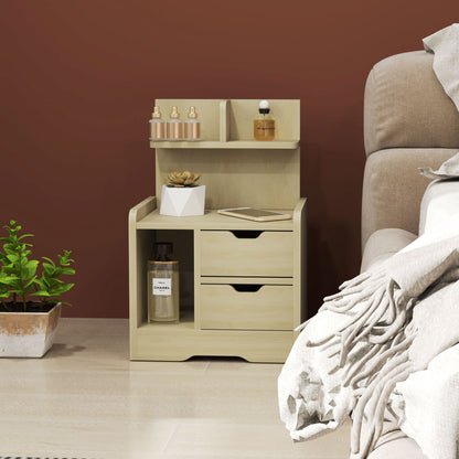 Nightstand, Side Table with 2 Drawers, Open Compartment, Bedside Table, Bedside Cabinet for Bedroom, Living Room, Natural Wood, 40 x 30 x 60 cm