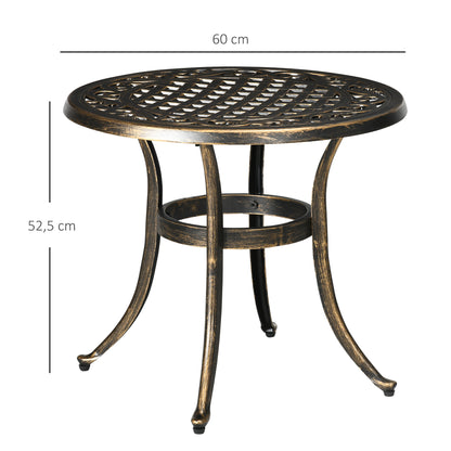 Round Outdoor Side Table, Cast Aluminum Frame, Ø60 x H52.5 cm (Ø24 x 20.7 in), 60 kg (132 lb) Capacity — Bronze