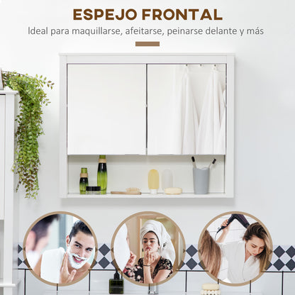 Wall-Mounted Bathroom Cabinet with Mirror Hanging Bathroom Cabinet with 2 Glass Doors and Storage Shelf 80x20x65 cm White