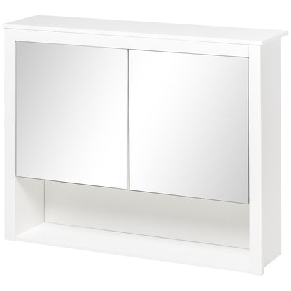 Wall-Mounted Bathroom Cabinet with Mirror Hanging Bathroom Cabinet with 2 Glass Doors and Storage Shelf 80x20x65 cm White