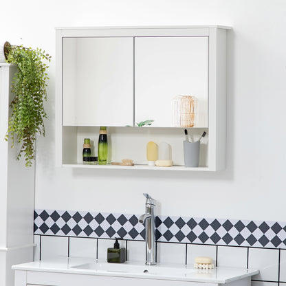 Wall-Mounted Bathroom Cabinet with Mirror Hanging Bathroom Cabinet with 2 Glass Doors and Storage Shelf 80x20x65 cm White