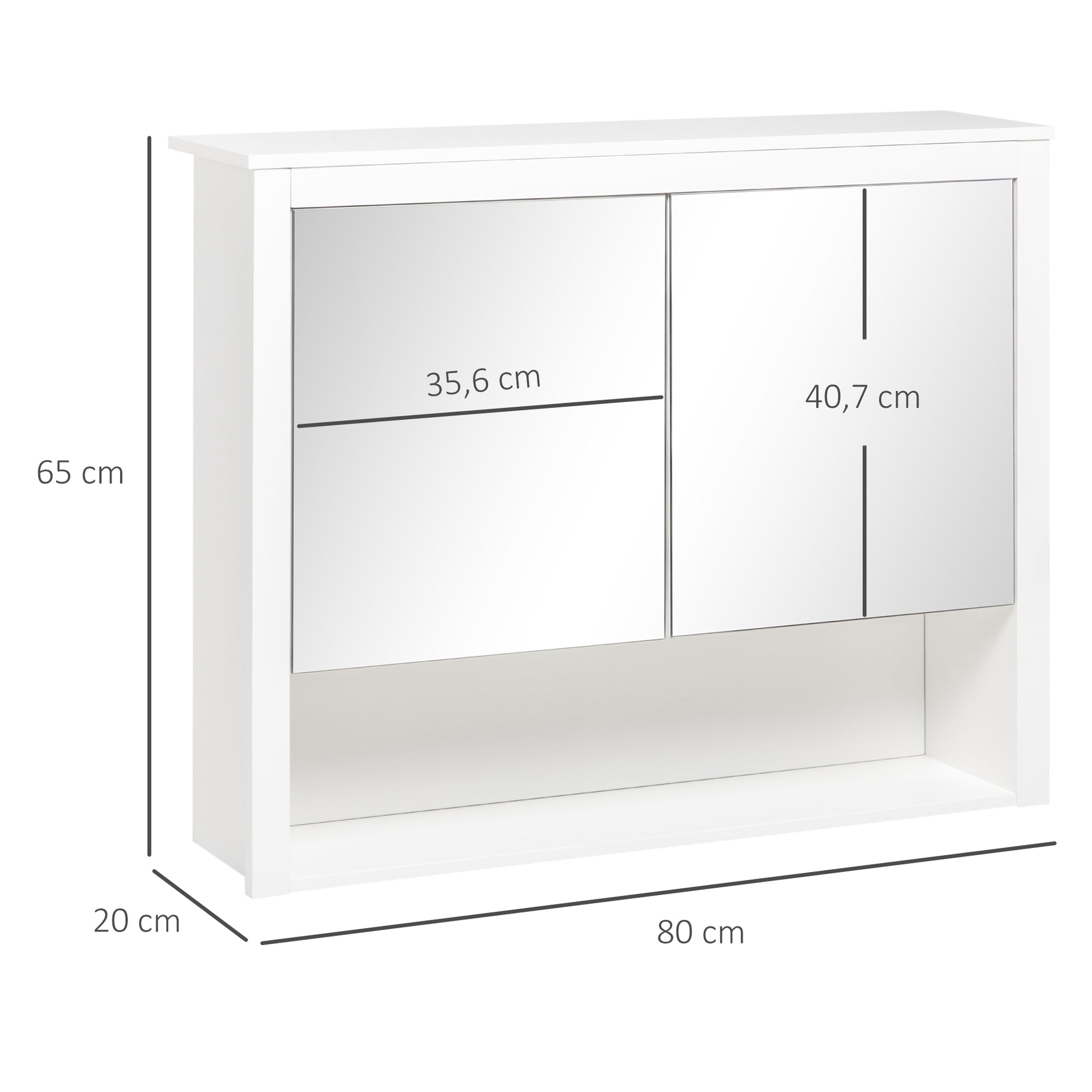 Wall-Mounted Bathroom Cabinet with Mirror Hanging Bathroom Cabinet with 2 Glass Doors and Storage Shelf 80x20x65 cm White