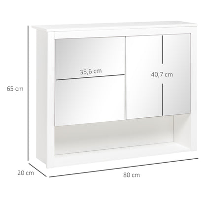 Wall-Mounted Bathroom Cabinet with Mirror Hanging Bathroom Cabinet with 2 Glass Doors and Storage Shelf 80x20x65 cm White