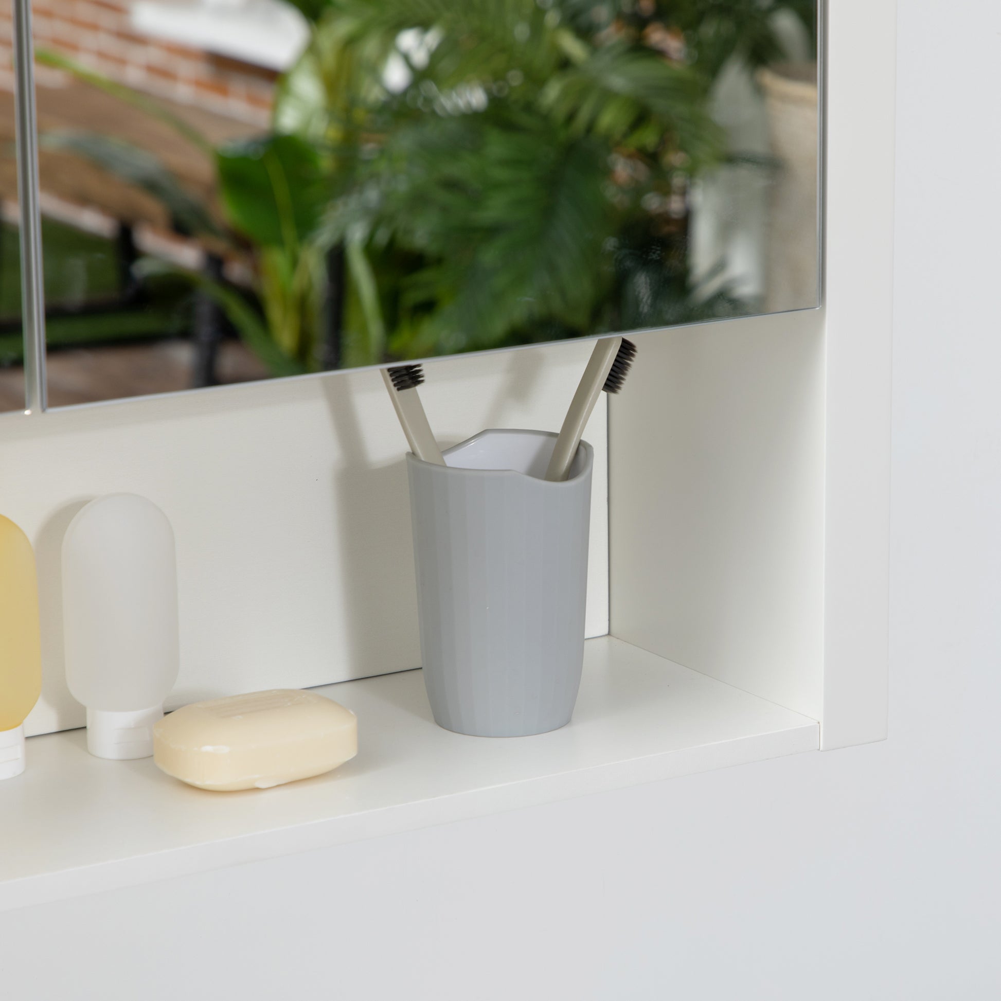 Wall-Mounted Bathroom Cabinet with Mirror Hanging Bathroom Cabinet with 2 Glass Doors and Storage Shelf 80x20x65 cm White