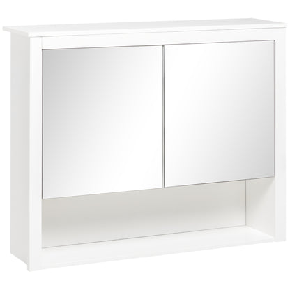 Wall-Mounted Bathroom Cabinet with Mirror Hanging Bathroom Cabinet with 2 Glass Doors and Storage Shelf 80x20x65 cm White