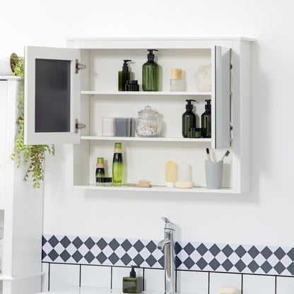 Wall-Mounted Bathroom Cabinet with Mirror Hanging Bathroom Cabinet with 2 Glass Doors and Storage Shelf 80x20x65 cm White
