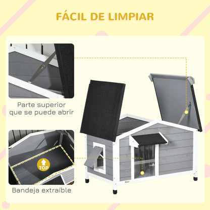 Outdoor Dog House for Small Dogs with Flip-Top Asphalt Roof, 2 Windows, Door with Curtain, and Removable Base 97x72x65 cm Gray