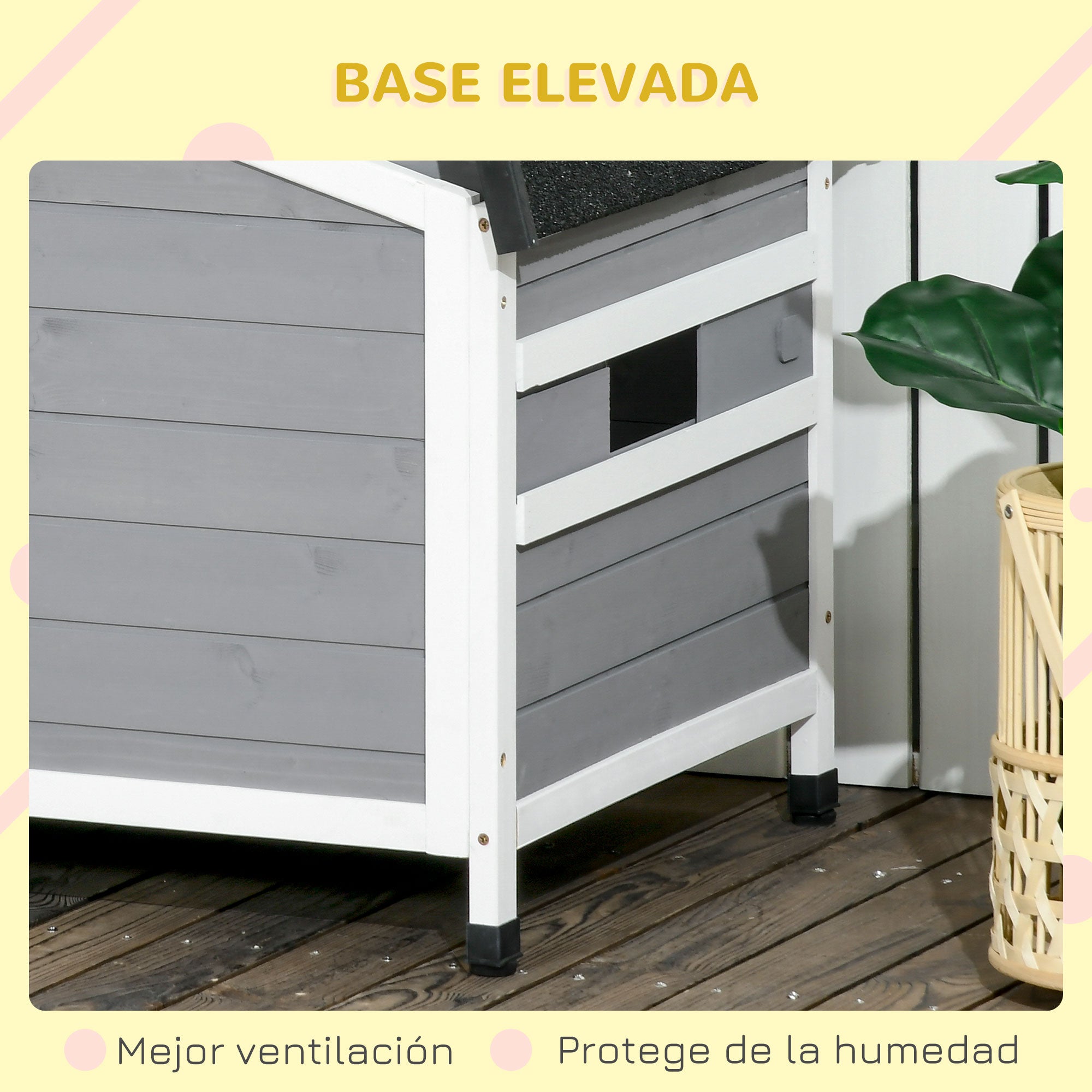 Outdoor Dog House for Small Dogs with Flip-Top Asphalt Roof, 2 Windows, Door with Curtain, and Removable Base 97x72x65 cm Gray