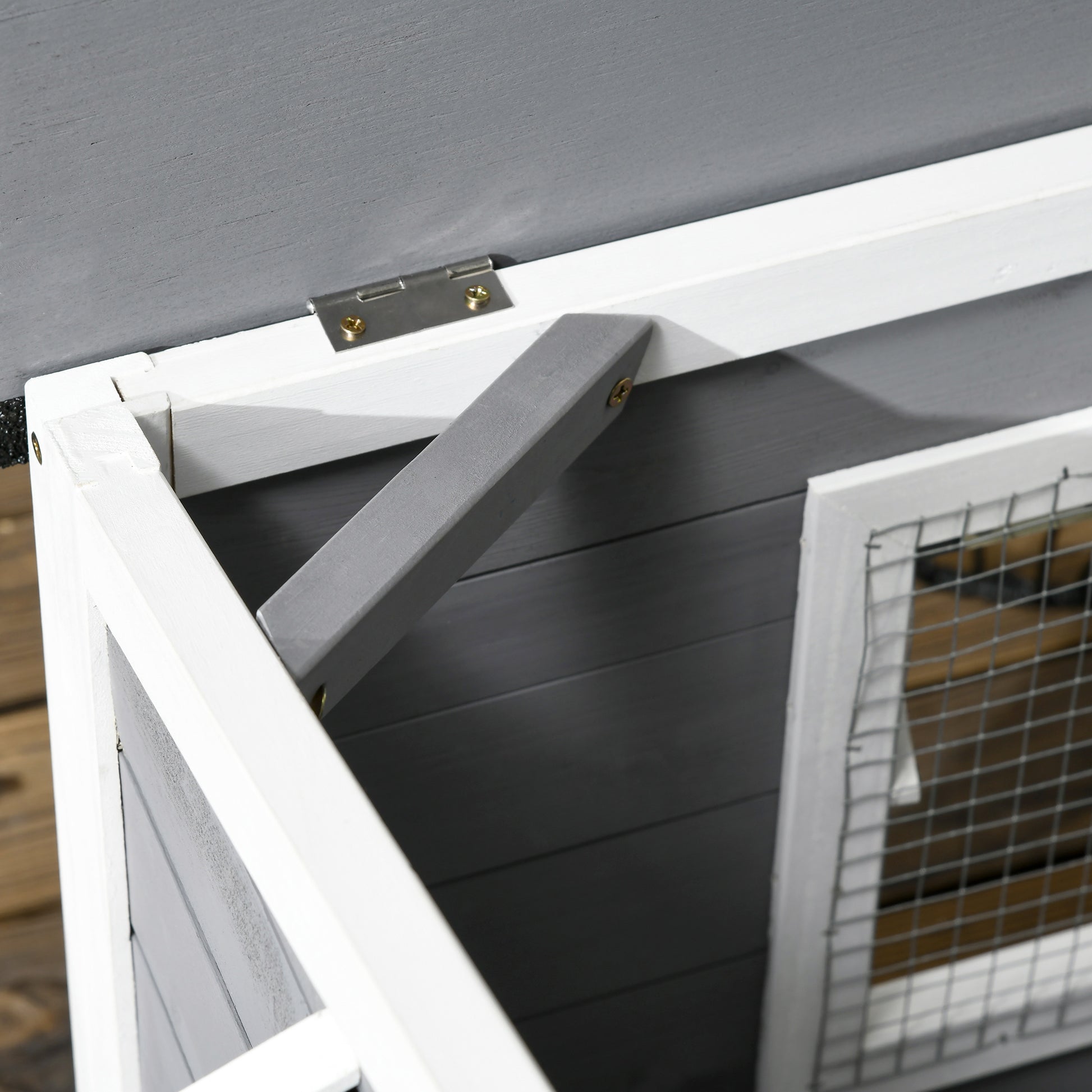 Outdoor Dog House for Small Dogs with Flip-Top Asphalt Roof, 2 Windows, Door with Curtain, and Removable Base 97x72x65 cm Gray