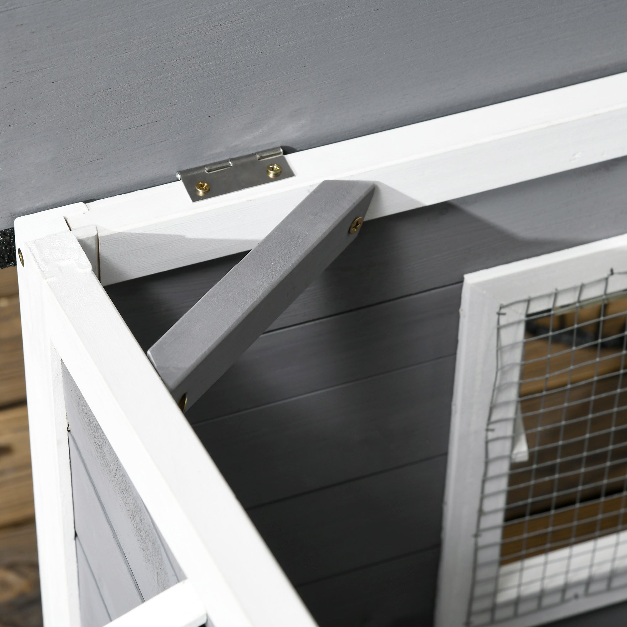 Outdoor Dog House for Small Dogs with Flip-Top Asphalt Roof, 2 Windows, Door with Curtain, and Removable Base 97x72x65 cm Gray