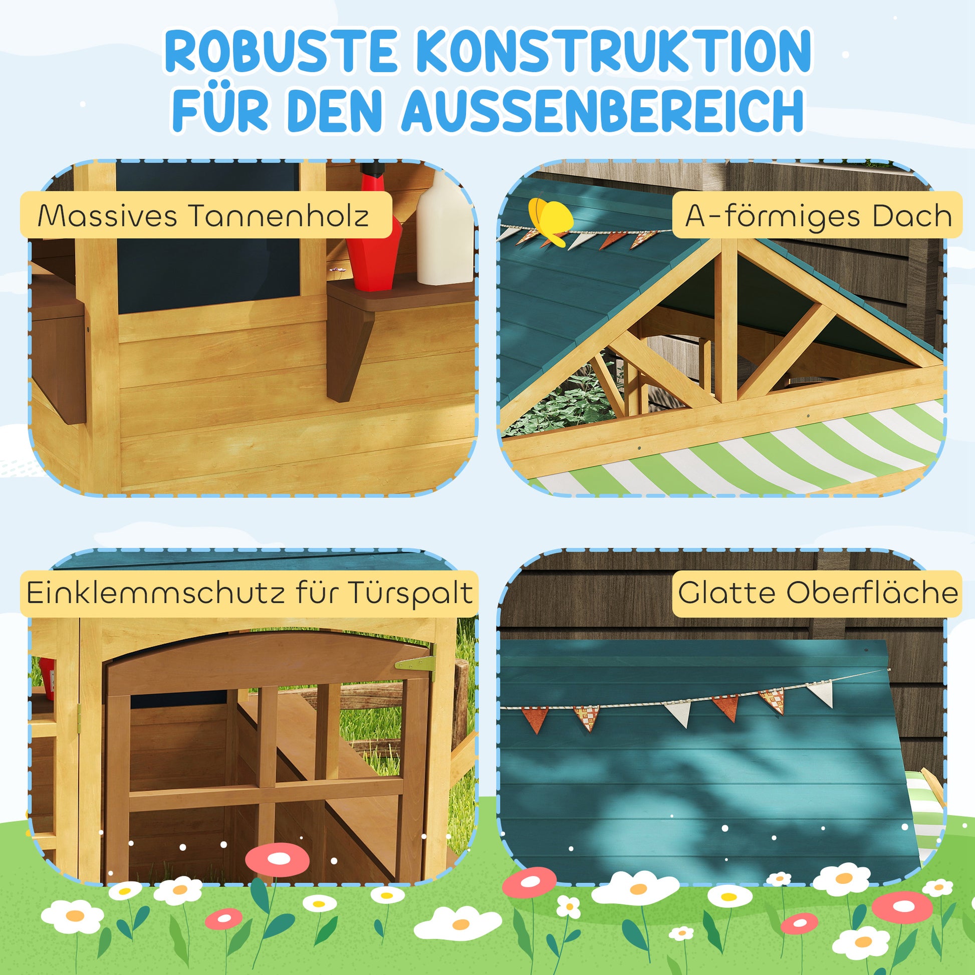 Wooden Foldable Playhouse for Kids Outdoor with Windows, Door, Window Sill, Rain Caps, Children's House, Garden House for Children 3-8 Years