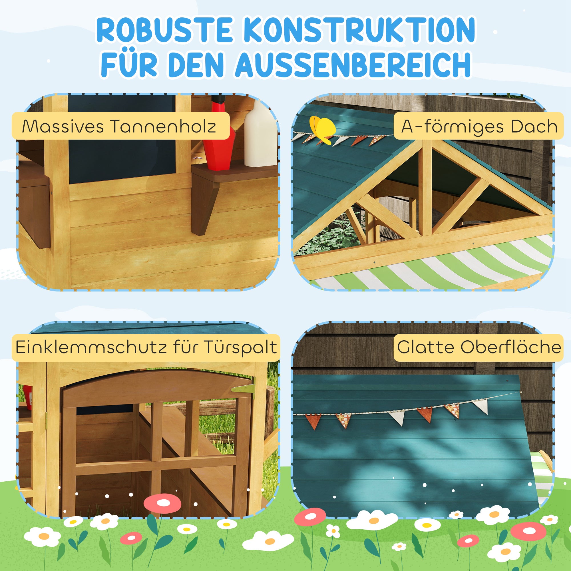 Wooden Foldable Playhouse for Kids Outdoor with Windows, Door, Window Sill, Rain Caps, Children's House, Garden House for Children 3-8 Years
