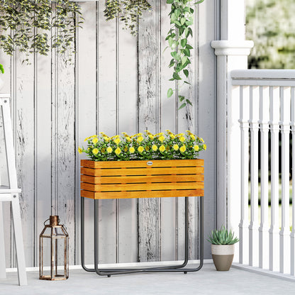 Rectangular Raised Flower Pot Stand with Drainage Holes for Indoor and Outdoor Use, for Balcony Garden, made of Acacia Wood and Steel, 62 x 22.5 x 61 cm, Natural Wood Effect