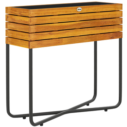 Rectangular Raised Flower Pot Stand with Drainage Holes for Indoor and Outdoor Use, for Balcony Garden, made of Acacia Wood and Steel, 62 x 22.5 x 61 cm, Natural Wood Effect