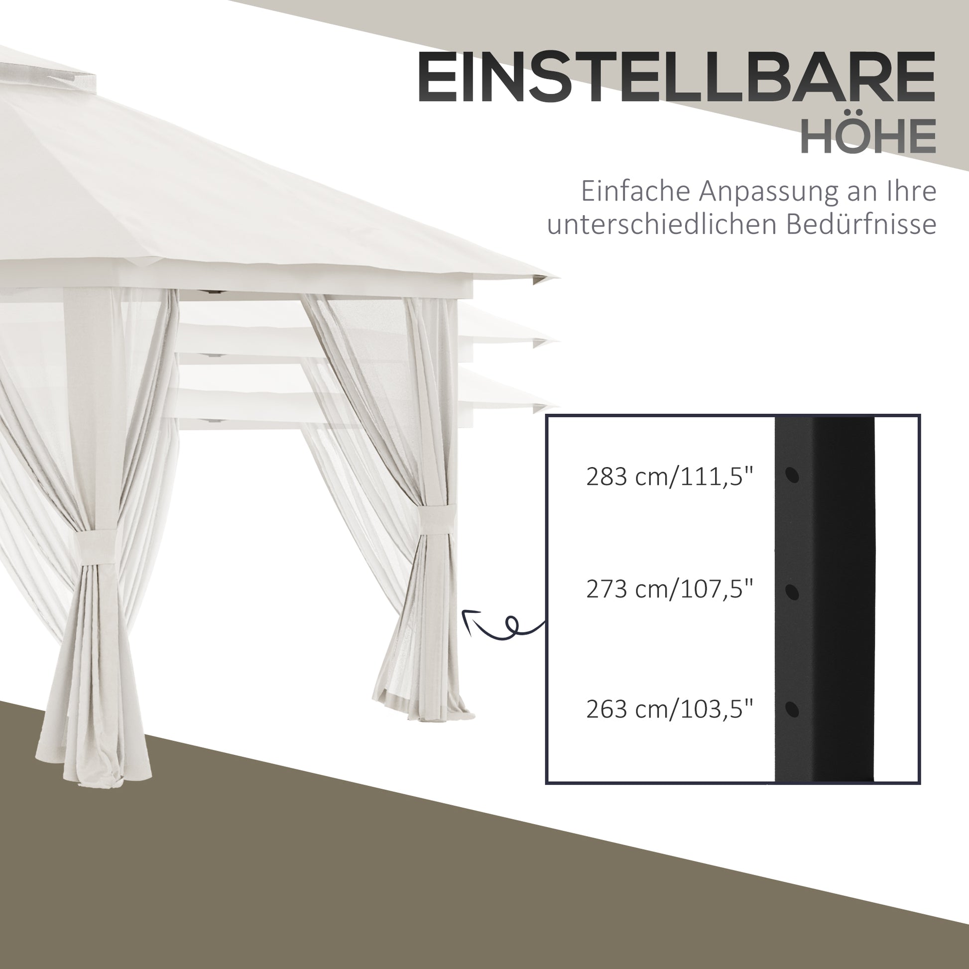 Pavilion 4x4m Stable Winterproof Pop-up Garden Gazebo with Double Roof, UV Protection 50+ Party Tent Garden Tent with 4 Side Walls Bag Sandbags for Camping Garden Festival, Cream White