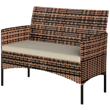 2‑Seater Rattan Garden Sofa with Cushions — Weather‑Resistant Outdoor Couch for Patio, Balcony, Khaki