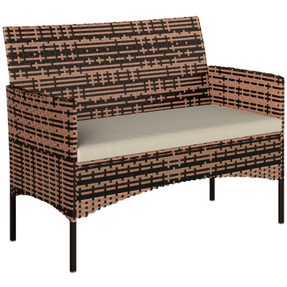 2‑Seater Rattan Garden Sofa with Cushions — Weather‑Resistant Outdoor Couch for Patio, Balcony, Khaki