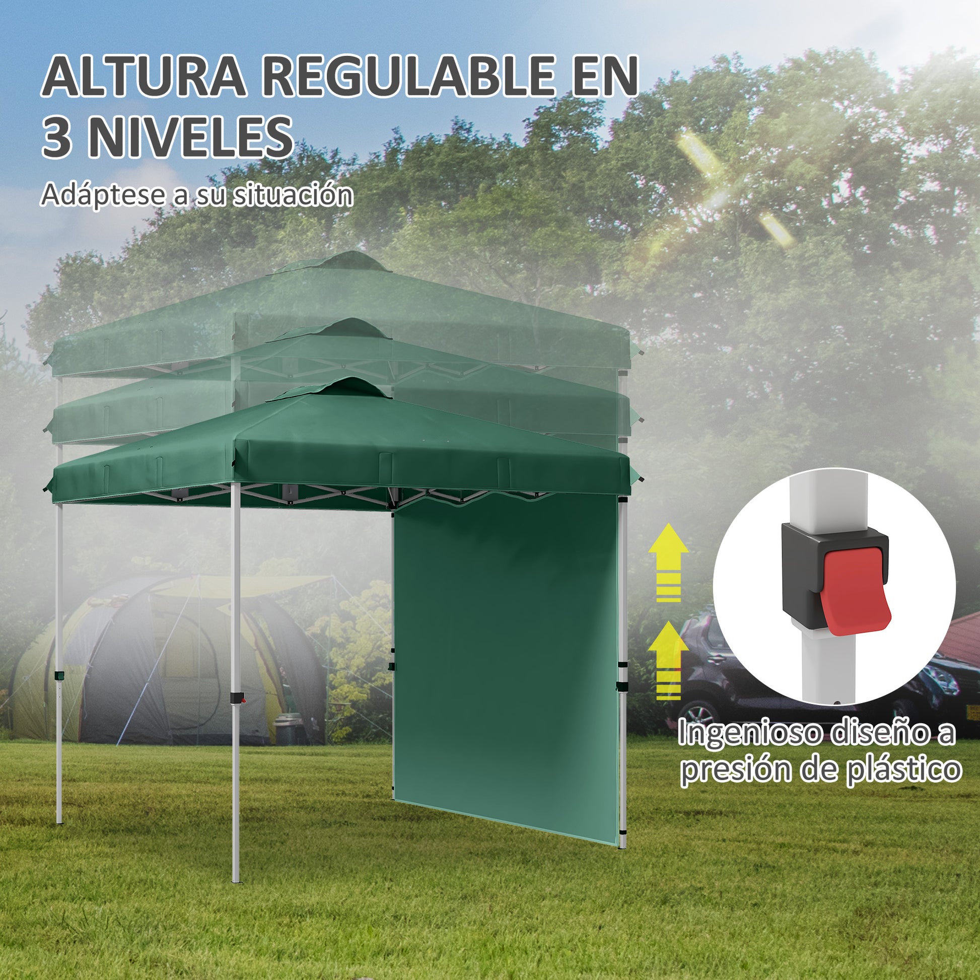 Foldable Gazebo 2.5x2.5 m Garden Canopy with 1 Side Wall Adjustable Height in 3 Levels Anti-UV Waterproof and Sandbag Green Gazebo for Outdoor Camping Parties