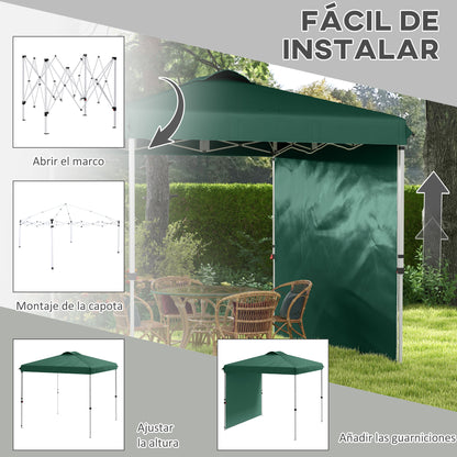 Foldable Gazebo 2.5x2.5 m Garden Canopy with 1 Side Wall Adjustable Height in 3 Levels Anti-UV Waterproof and Sandbag Green Gazebo for Outdoor Camping Parties