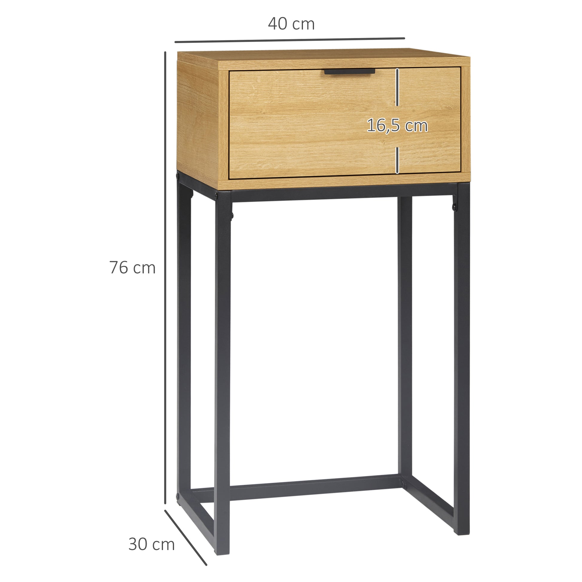Sofa Side Table Modern End Table with Drawer and Steel Legs for Hallway Living Room Bedroom 40x30x76 cm Natural